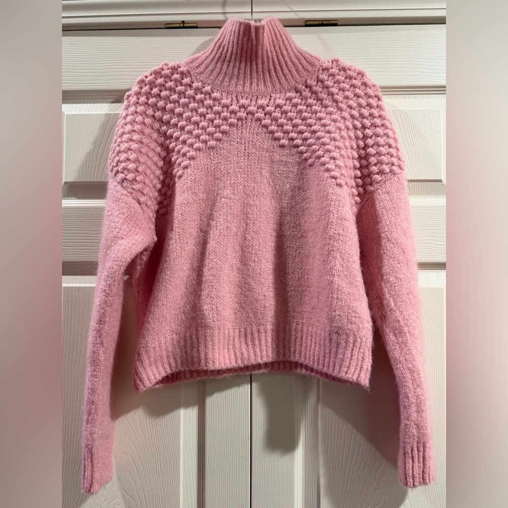 Free People Boho Turtleneck Sweater Pink Acrylic Blend Sz Small